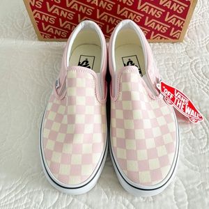 CHECKERBOARD SLIP-ON Vans Pink and Cream Classic Style New in Box